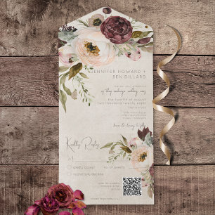 Código QR de Peões Vintage Rosa e Creme Borgonha