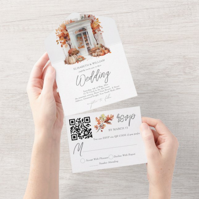 Código QR de Porta Frente de Casamento de outono R (Aba destacável)