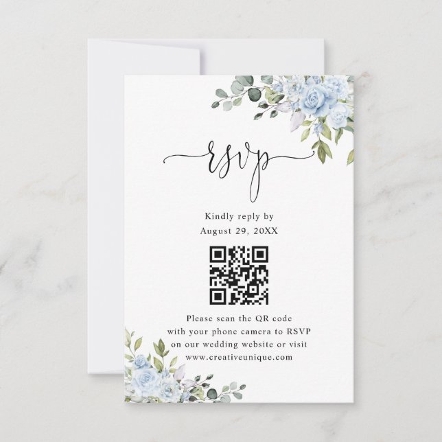 Código QR de Resposta de Casamento Botânico Azul S (Frente)