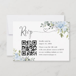 Código QR de Resposta de Casamento Botânico Azul S