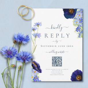 Código QR de Resposta de Casamento Floral Azul Ele