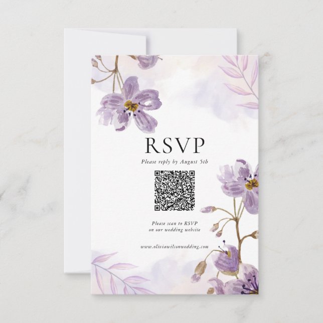 Código QR de Resposta de Casamento Floral Roxo Ele (Frente)