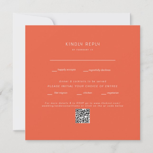 Código QR de Resposta de Casamento Tangerina Quadr (Frente)