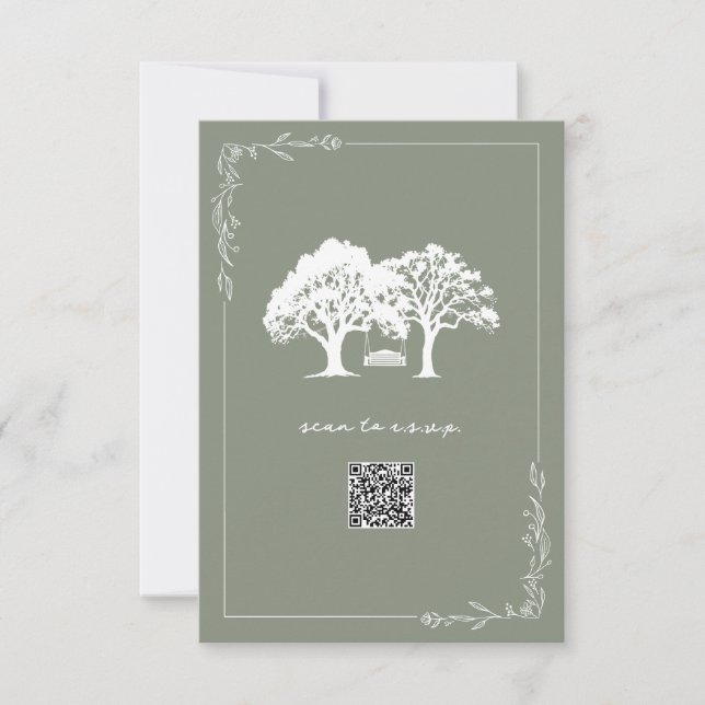 Código QR de RSVP de Casamento Árvores Rústicas Ve (Frente)