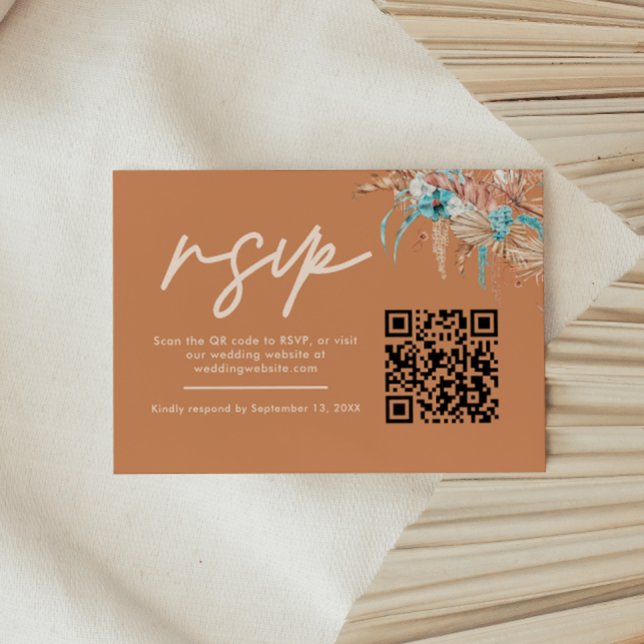 Código QR de RSVP de casamento boho terroso modern (Criador carregado)