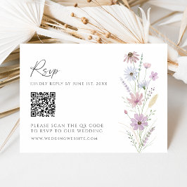 Código QR de RSVP de casamento com flores silvestr