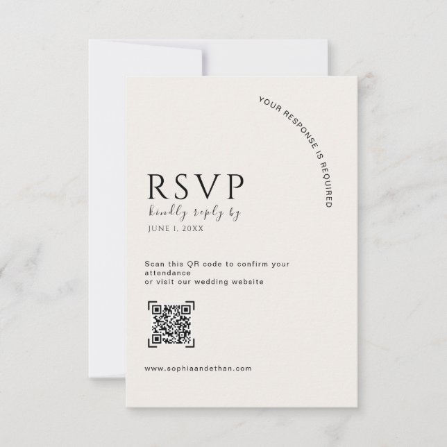 Código QR de RSVP de casamento editorial em marfim (Frente)