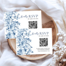 Código QR de RSVP de Casamento Floral Azul Poeiren