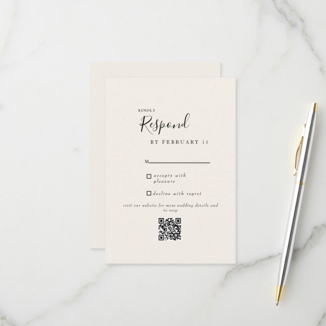 Código QR de RSVP de Casamento Moderno Creme (Frente/Verso In Situ)