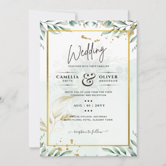 CÓDIGO QR de RSVP de Convites de Casamento Verde (Frente)