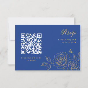 Código QR de RSVP de Quinceañera Floral Azul Real