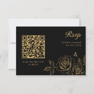 Código QR de RSVP de Quinceañera Floral Preto e Do