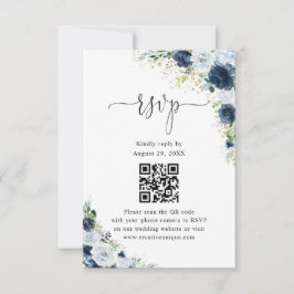 Código QR de RSVP do Site de Noivado Floral Azul M