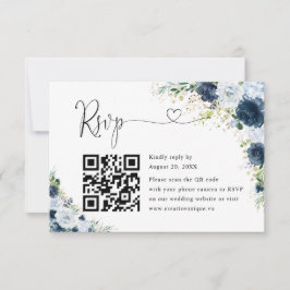 Código QR de RSVP do Site de Noivado Floral Azul M