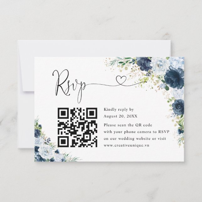 Código QR de RSVP do Site de Noivado Floral Azul M (Frente)