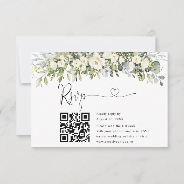 Código QR de RSVP do Site de Noivado Floral Branco (Frente)