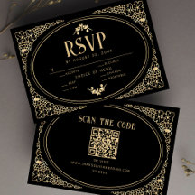 Código QR de RSVP Dourado de preto e preto de arte