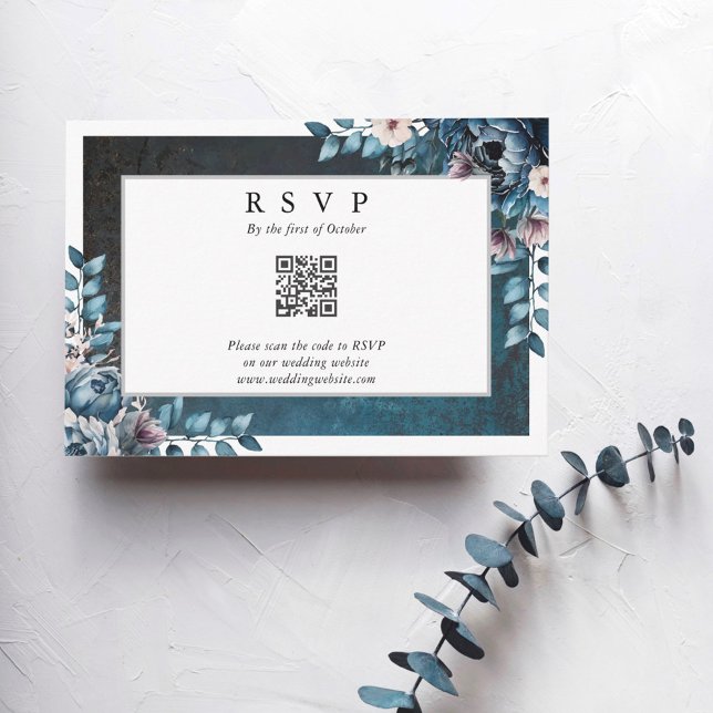 Código QR de RSVP Elegante Bola Azul de Casamento (Criador carregado)