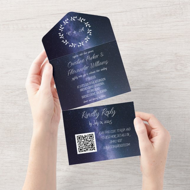 Código QR de RSVP Moderno de Galáxia Azul Elegante (Aba destacável)