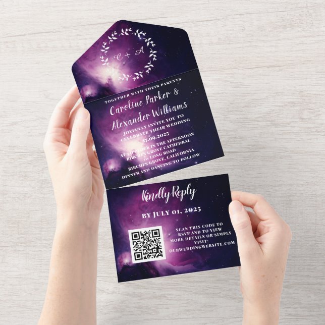 Código QR de RSVP Moderno de Galáxia Azul Elegante (Aba destacável)
