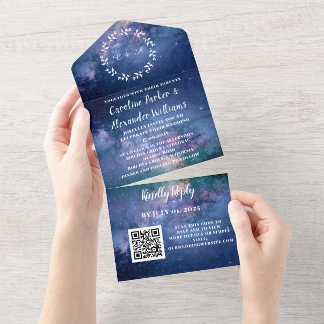 Código QR de RSVP Moderno de Galáxia Azul Elegante (Aba destacável)