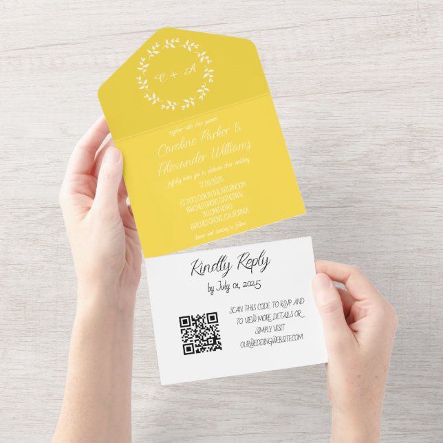 Código QR de RSVP Moderno de Script Amarelo Elegan (Aba destacável)