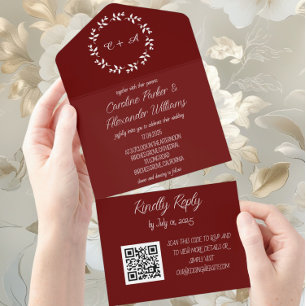 Código QR de RSVP Moderno de Script Burgundy Elega