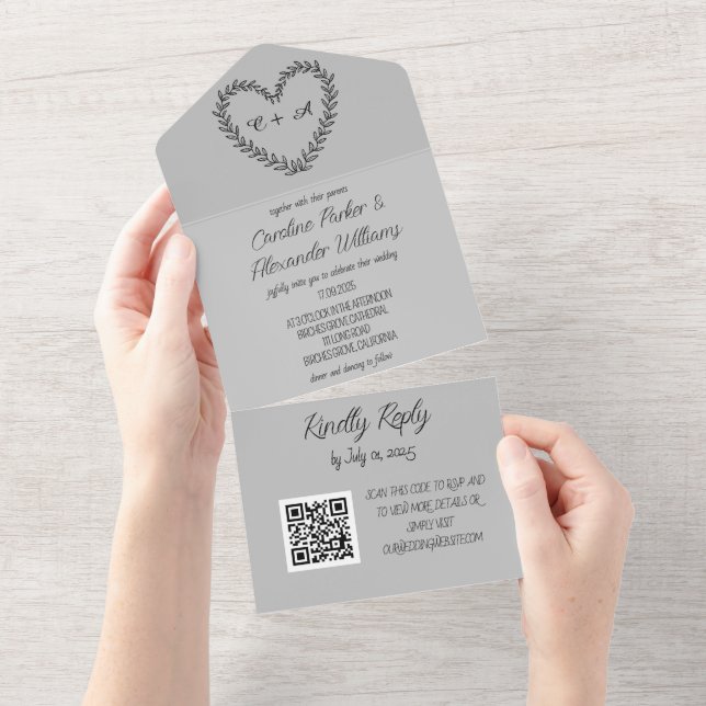 Código QR de RSVP Moderno de Script de Cinza Elega (Tearaway)