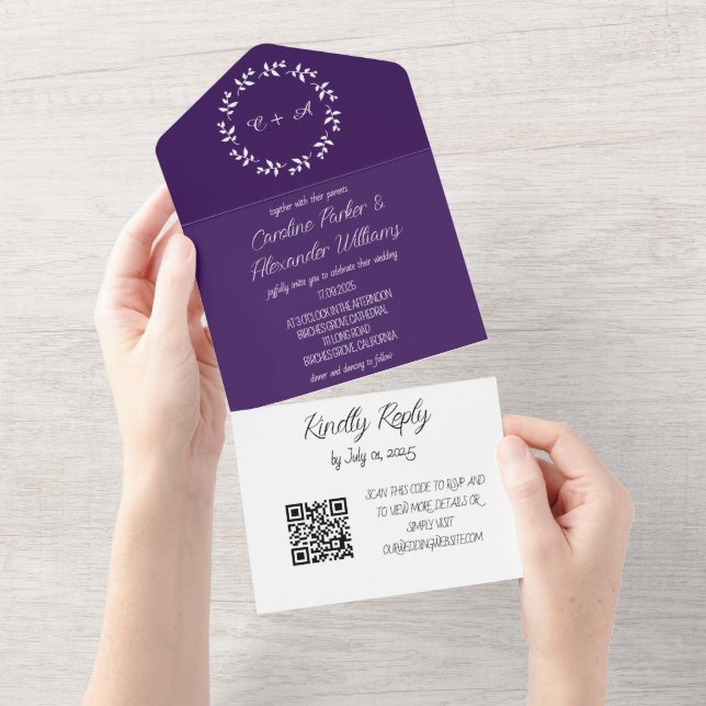 Código QR de RSVP Moderno de Script Puro Elegante (Aba destacável)