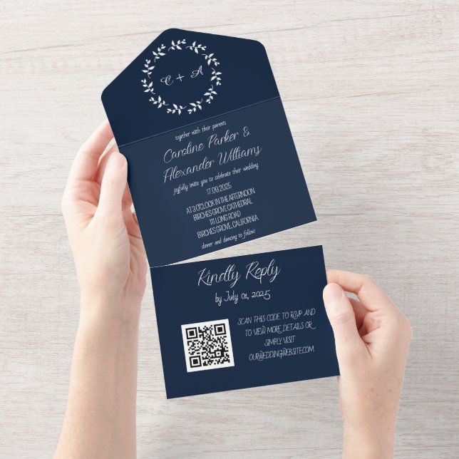 Código QR de RSVP Moderno RSVP de Script Azul de M (Tearaway)