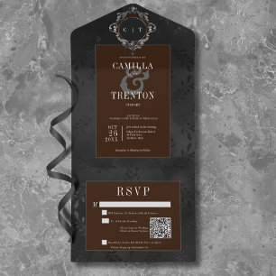 Código QR de Satin Floral Negro e Castanho Gótico