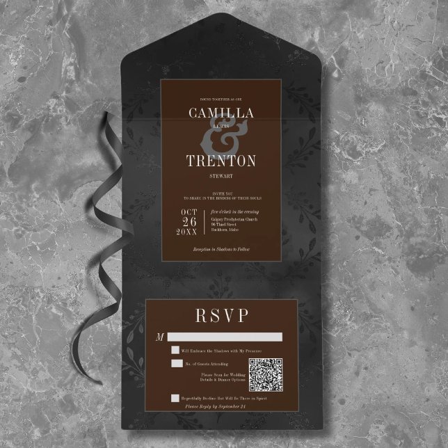 Código QR de Satin Floral Negro e Castanho Gótico  (Criador carregado)