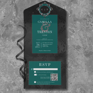 Código QR de Satin Floral Negro e Teal Preto Escur