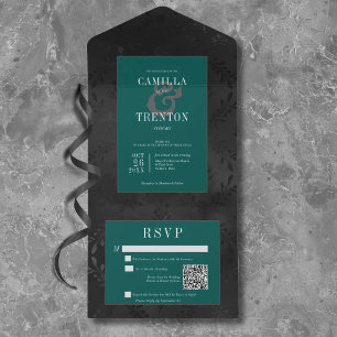 Código QR de Satin Floral Negro e Teal Preto Escur