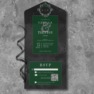 Código QR de Satin Floral Negro e Verde Gótico Esc