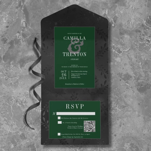 Código QR de Satin Floral Negro e Verde Gótico Esc (Criador carregado)