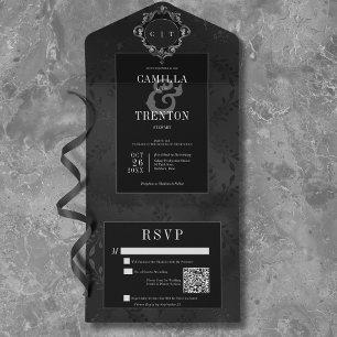 Código QR de Satin Floral Preto e Preto-Gótico Esc