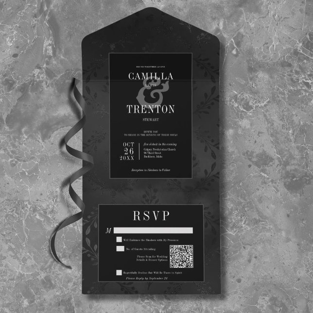 Código QR de Satin Floral Preto e Preto-Gótico Esc (Criador carregado)