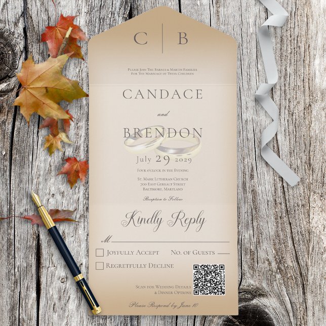 Código QR de Tan Moderno de Anéis de Casamento (Criador carregado)