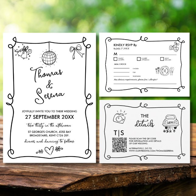 Código QR Desenho à Mão Resposta RSVP (Criador carregado)