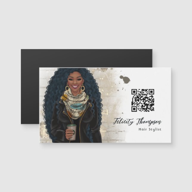 Código QR do Cabelo de Moda da Rainha Negra (Frente/Verso)
