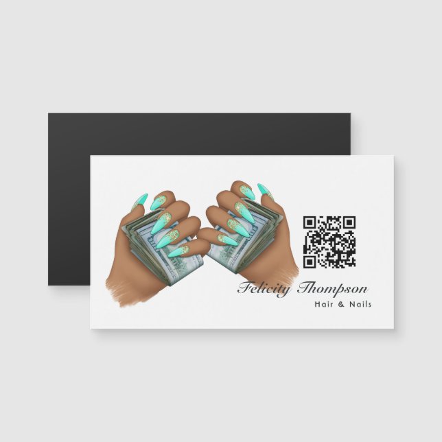 Código QR do Cabelo e Unhas Afro-Americanos (Frente/Verso)