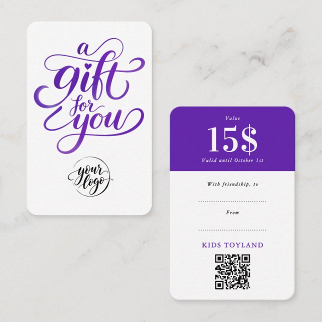 Código QR do Cartão de Presente de Desconto Roxo M (Frente/Verso)