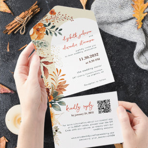 Código QR do casamento Floral Automático Elegante