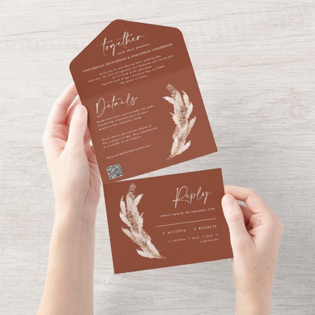 Código QR do casamento russo moderno pampas terrac (Aba destacável)