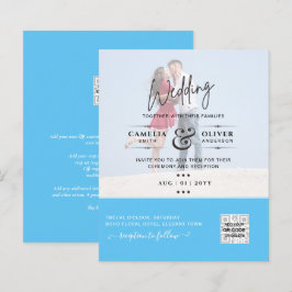 Código QR do Convite de Casamento Foto Azul Chic S