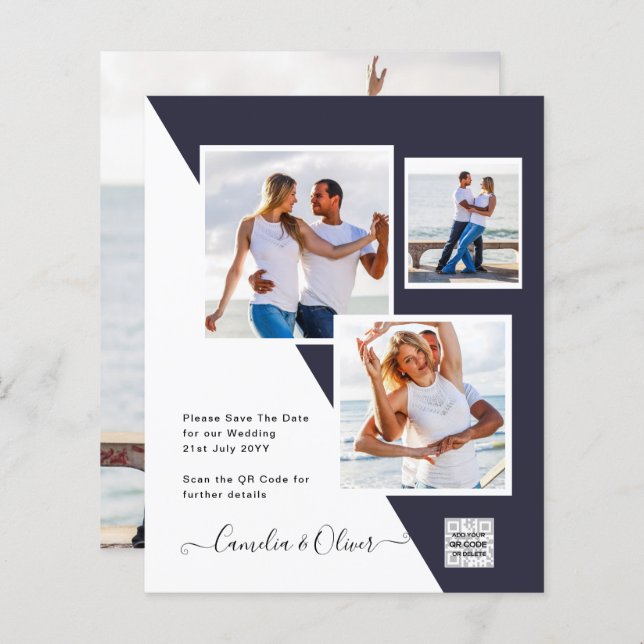 Código QR do Convite de casamento FOTO Data de sal (Frente/Verso)