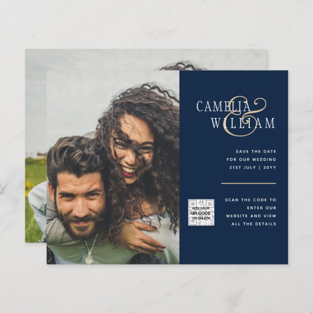 Código QR do Convite de casamento FOTO Data de sal (Frente/Verso)