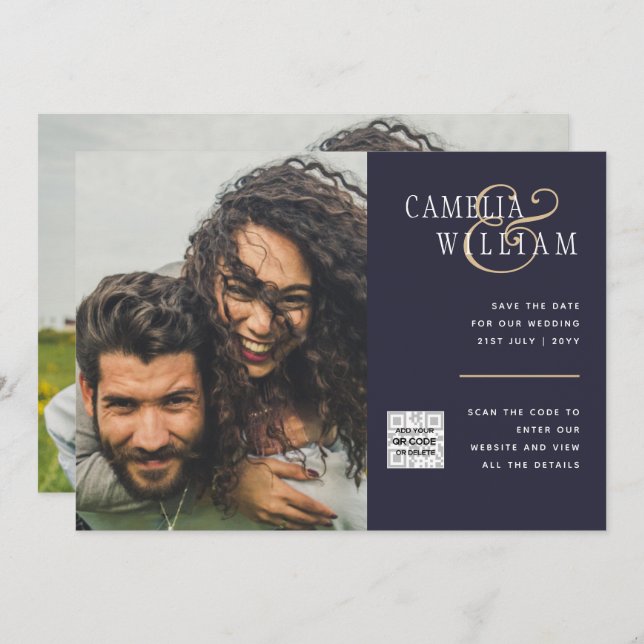 Código QR do Convite de casamento FOTO Data de sal (Frente/Verso)
