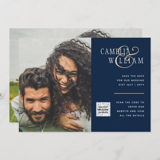 Código QR do Convite de casamento FOTO Data de sal (Frente/Verso)